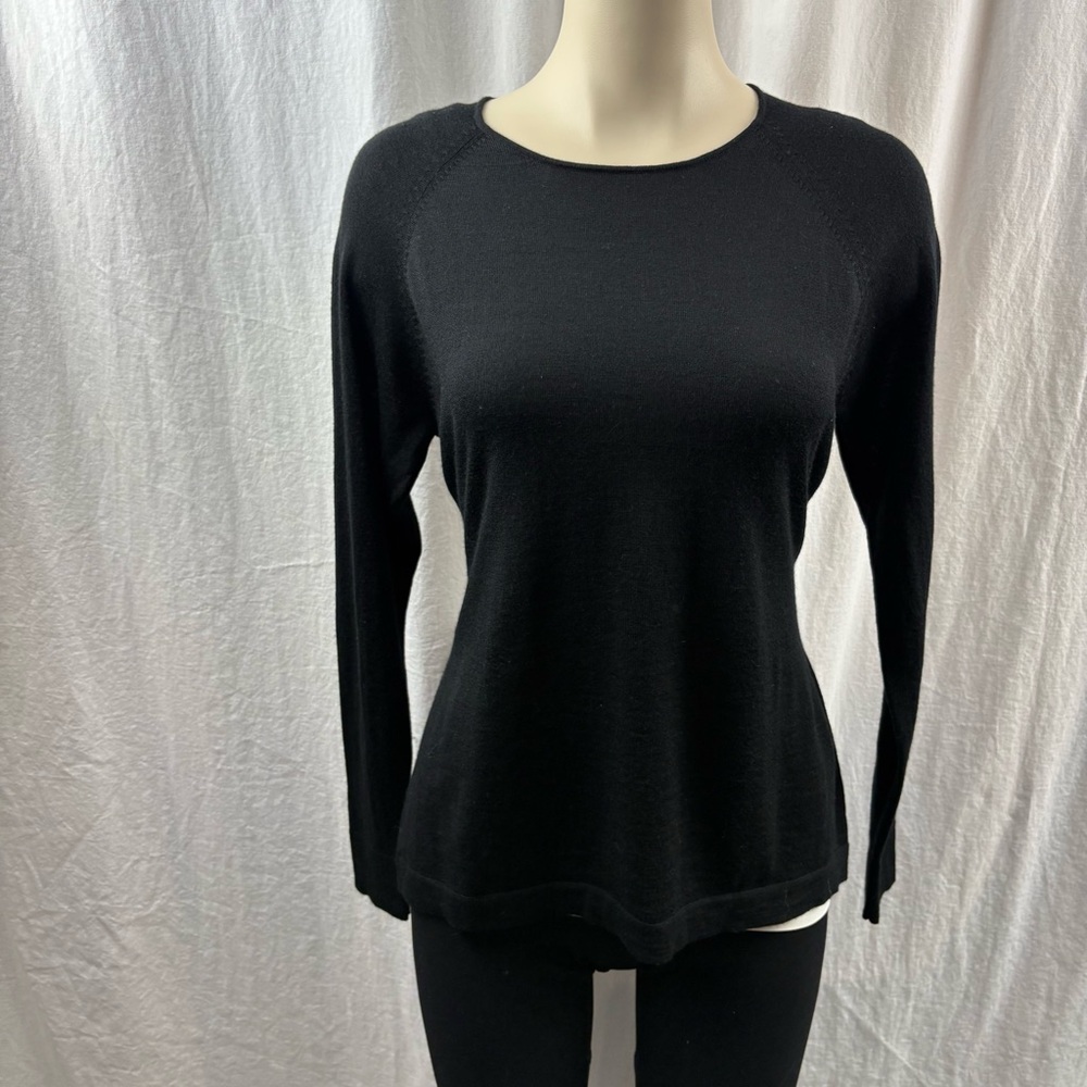 Sandra Angelozzi Black Crew Neck Sweater with Attached Wide Sash M - Picture 2 of 11